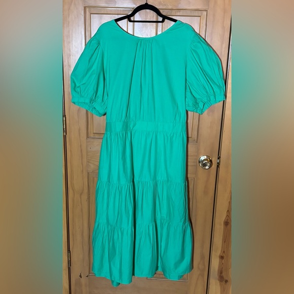 Influence Open Back Tiered Midi Dress Green Puff Sleeve Plus Sz 22 Cruise Vacay - Picture 4 of 14